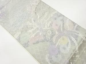 プラチナ箔鳳凰に草花模様織出し袋帯